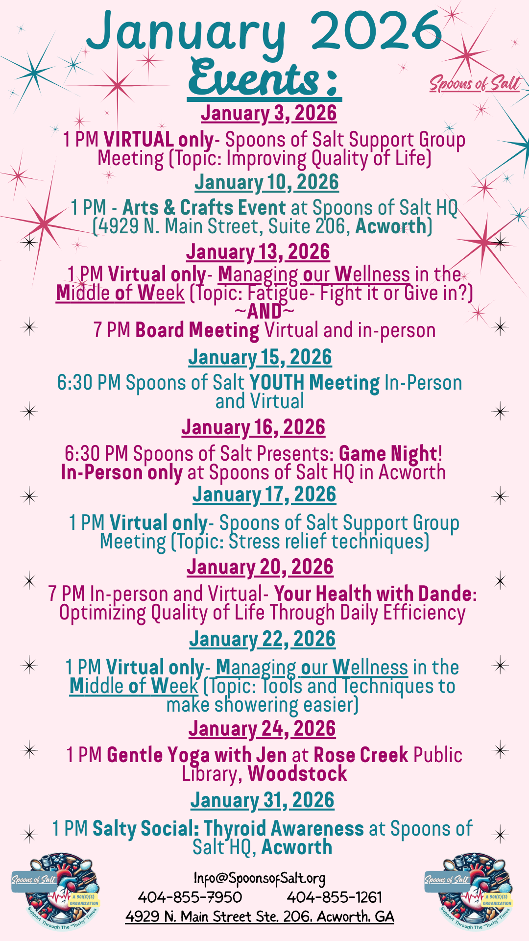 Upcoming Events for January 2026